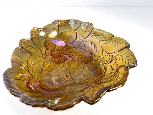 Upcycled Writing Prompt Dish - Amber Carnival Glass