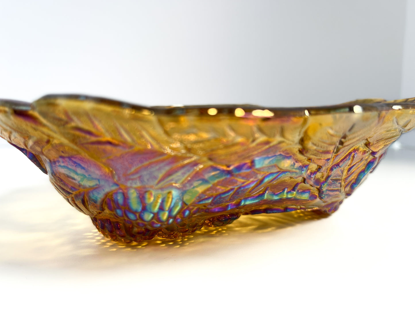 Upcycled Writing Prompt Dish - Amber Carnival Glass